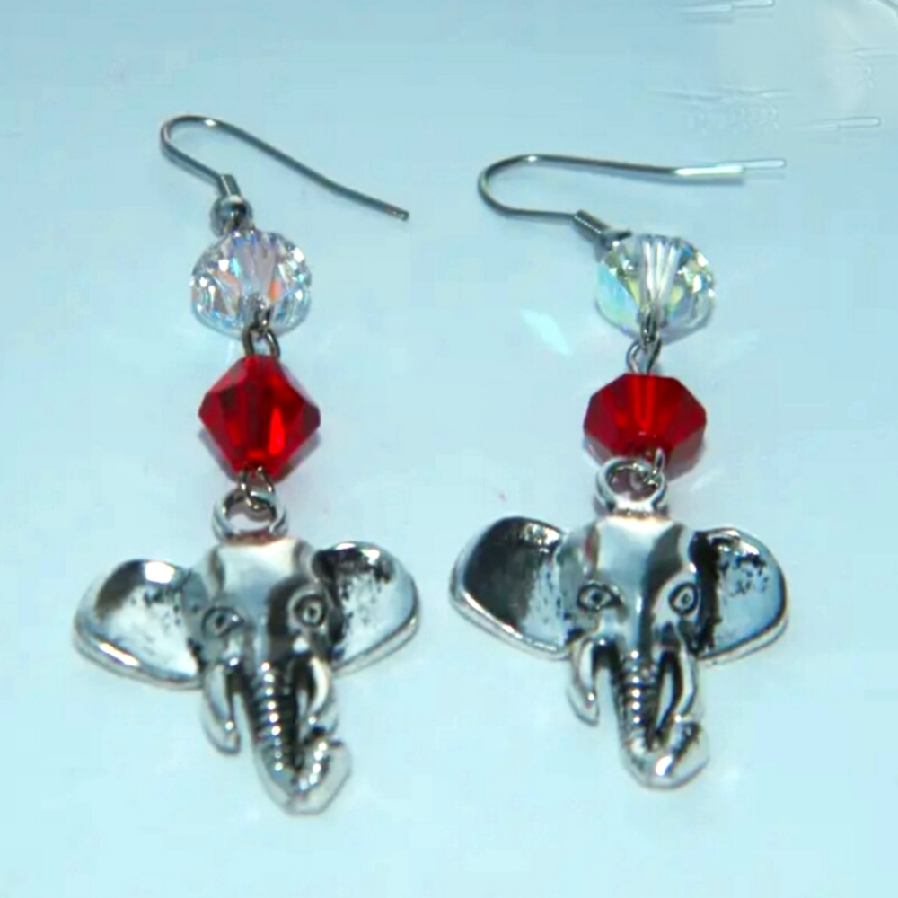 Elephant and Swarovski Crystal Earrings Perfect for Any Bama Girl ❤